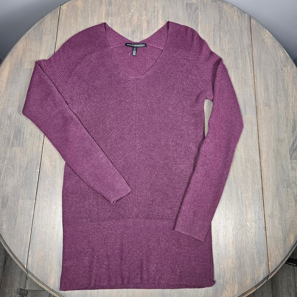 White House Black Market Womens M Long Sleeve Ribbed Cashmere Blend Plum Sweater